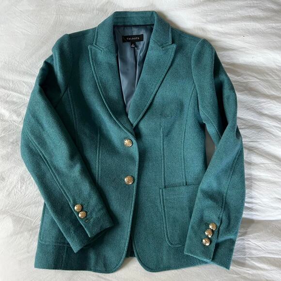 NWOT Talbots Teal Blue wool classic Blazer with gold buttons size 2 S-M - Picture 1 of 7